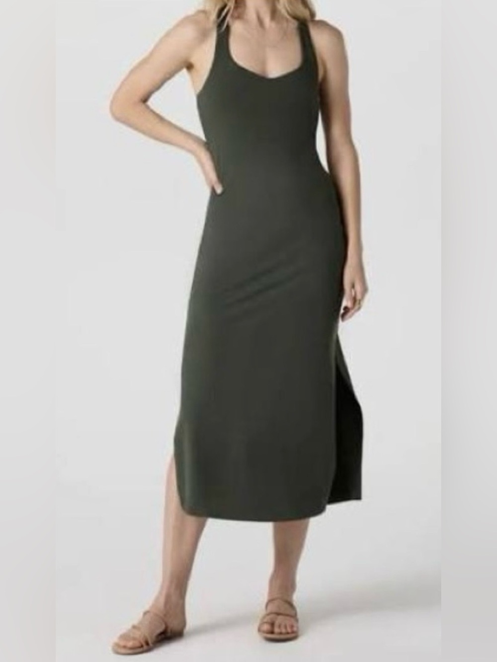 Vuori Halo Racerback Midi Dress Performance DreamKnit, Kale Green, Women’s Med